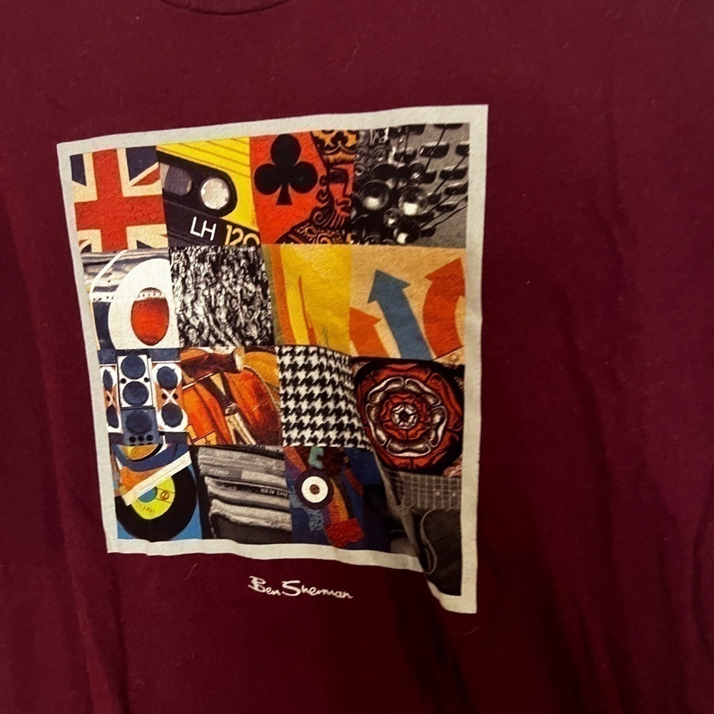 Ben Sherman men’s 90s rock tee large burgundy - Picture 2 of 4